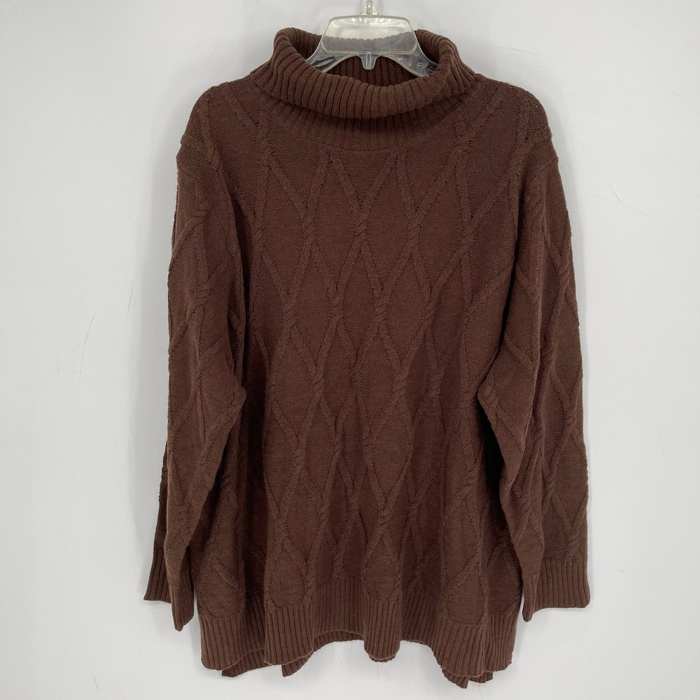 Jessica London Women's Brown Cable Knit Turtleneck Sweater Size 2X